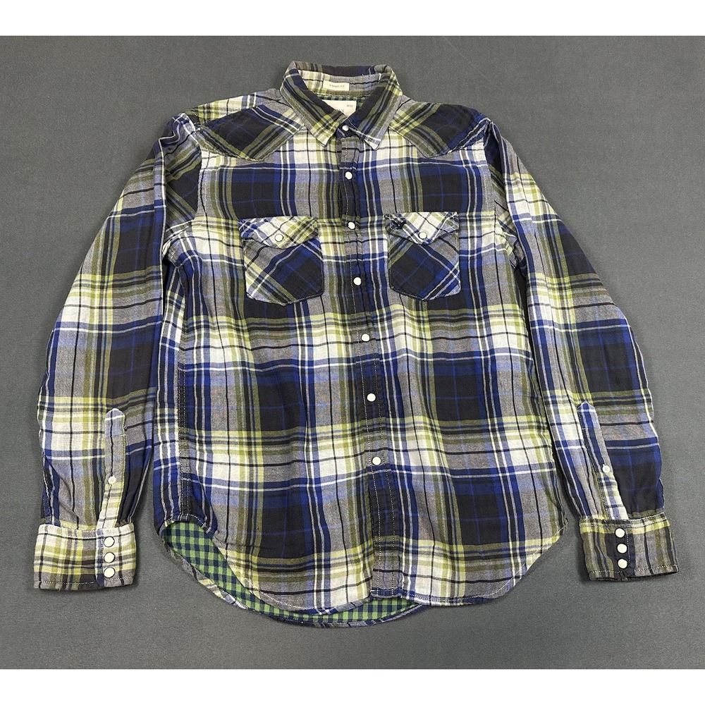 American Eagle Outfitters Pearl Snap Flannel Shirt Mens Medium Plaid Vintage Fit